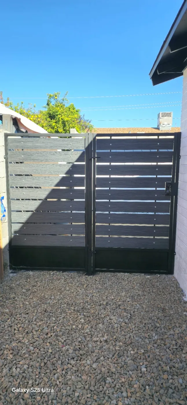 Modern horizontal-slat gate and fence